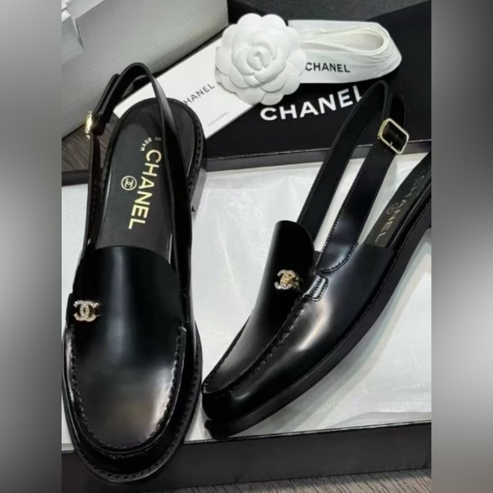 Chanel Black Leather Slingbacks